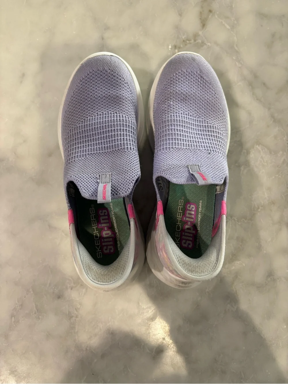 Skechers Slip-On Knit Walking Shoes - Light Purple with White Soles